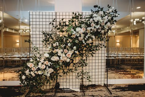 Grid Wedding Backdrop, Black Gold Wedding Theme, Wedding Inspiration Ceremony, Grid Backdrop, Backdrop Frames, Ceremony Installation, Modern Industrial Wedding, White Wedding Arch, Sydney House