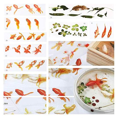 Amazon.com: DyAi 40 Sheets 3D Goldfish Clear Film Sticker, Koi Pond Painting, Resin Inclusion for Resin Craft Art Easy Resin Art, Koi Pond Painting, Pond Images, Resin Stickers, Reuse Crafts, Koi Painting, Painting Resin, Epoxy Ideas, Pond Painting