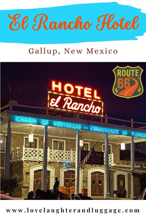 The El Rancho Hotel at night with its neon lights Things To Do In Roswell New Mexico, El Rancho Hotel New Mexico, Ruidoso New Mexico, Travel Nebraska, Gallup New Mexico, Gallup Nm New Mexico, La Fonda Hotel Santa Fe, Driving Route 66, Route 66 Road Trip