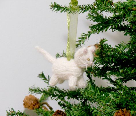 Cat Ornament, White Cat Ornament, Christmas Ornament, Miniature Animal, Knit Kitty, Dollhouse Cat, Fiber Sculpture, Miniature Collection by SweetBauerKnits on Etsy Miniature Cat, Angora Cats, Fluffy Tail, Fiber Sculpture, Cat Christmas Tree, Cat Christmas Ornaments, Miniature Animals, Cat Ornament, Cat Christmas