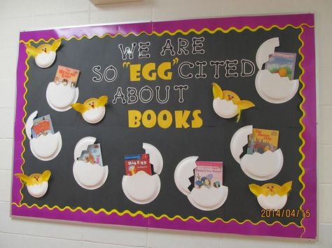 Library Boards Ideas, Library Spring Displays, Easter Library Bulletin Boards, April Library Bulletin Board Ideas, March Library Bulletin Boards, Easter Library Displays, School Library Bulletin Board Ideas, Spring Library Displays, Books Bulletin Board