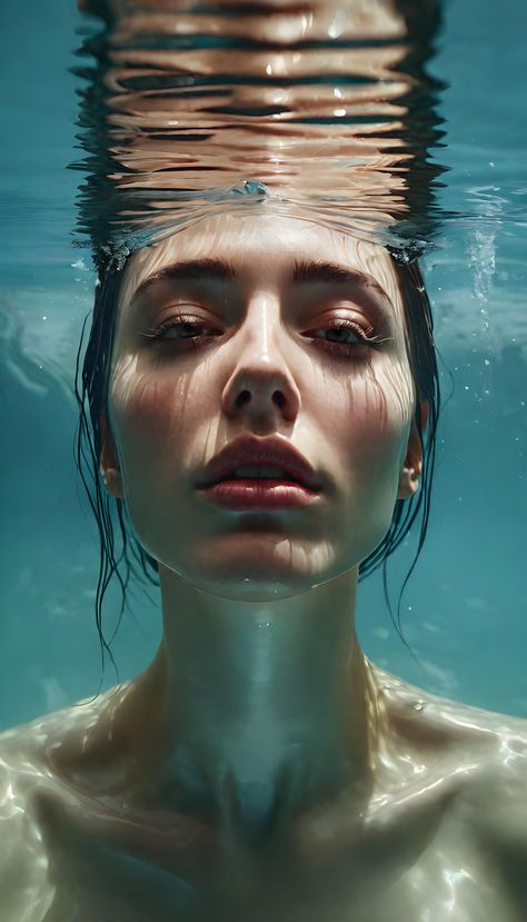 Woman Underwater Photography, Emerging From Water, Conceptual Portrait, Rome Painting, Pool Photography, Water Abstract, Water Aesthetic, Underwater Art, Beauty Photoshoot