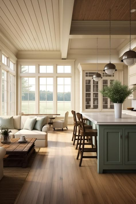 20 Shiplap Ceiling Ideas To Transform Your Space White Tray Ceiling, Beachhouse Kitchen, Shiplap Designs, Cottage Home Design, Shiplap Ceiling, White Beams, Green Island, Stone Fireplaces, Sophisticated Home