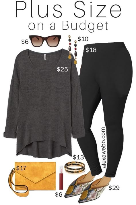 Plus Size on a Budget – Stylish Comfort - Plus Size Black Leggings, Grey Sweater, Snake Mules in Wide Width - Fall Outfit Idea - Plus Size Fashion for Women - alexawebb.com #plussize #alexawebb Short Plus Size Outfits, 2023 Plus Size Outfits, Plus Size On A Budget, Modest Plus Size Fashion, Plus Size Legging Outfits, Short Plus Size Fashion, Boring Outfits, Alexa Webb, Budget Outfits