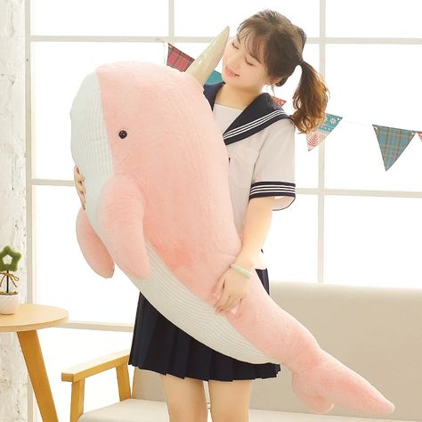 Narwhal Plushie Pillow – Weeb Stuff Plushie Collection, Stuffed Fish, Narwhal Plush, Creature Marine, Blue Whale, Narwhal, Tv Movie, Age 12, Mesh Bag