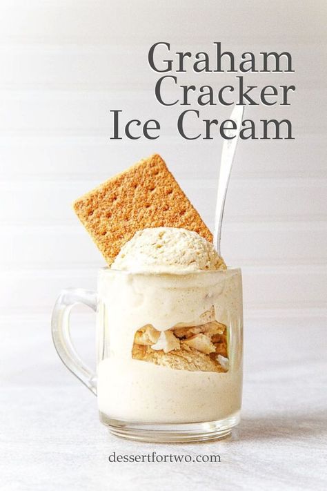 Sweet and simple graham cracker infused ice cream. This ice cream couldn’t be easier to make.  Nabisco Honey Maid Cinnamon Graham Crackers soak in milk for 20 minutes.  They eventually dissolve into the milk.  After straining, stir in the cream, brown sugar, salt, gelatin, and cream cheese.  If you can pour milk over cereal, you can make this! Makes 1 pint. Graham Cracker Ice Cream, Cinnamon Graham Crackers, Cake Ice Cream, Milk Ice Cream, Dessert For Two, Food Stamps, New Cake, Cream Desserts, Ice Cream Desserts