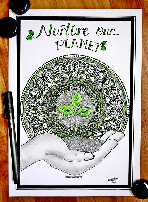 Mandala for environment day Mandala Art On Nature, Our Environment Project, Environment Mandala Art, Environment Day Mandala Art, Environment Related Drawings, Environment Day Creative Ideas, World Environment Day Drawing Ideas, Poster For Environment Day, Drawing For Environment Day