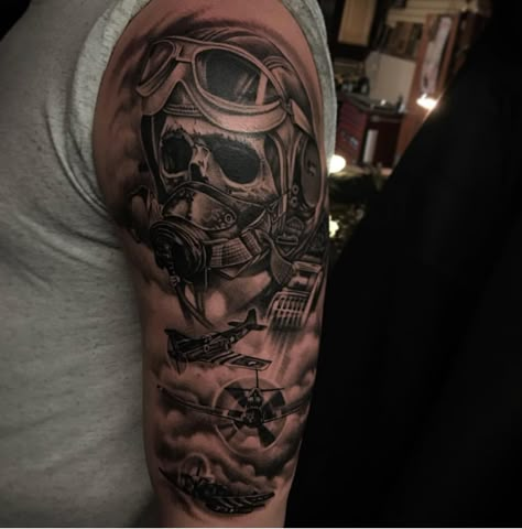 Aviation Half Sleeve Aviation Tattoo Sleeve, Pilot Skull Tattoo, Aircraft Mechanic Tattoo, Aviation Tattoos For Men, Aviator Tattoo, Cessna Tattoo, Aviation Tattoo, Pilot Tattoo, Cool Shoulder Tattoos