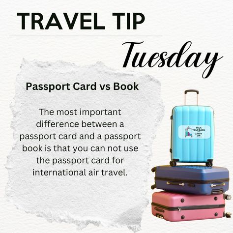 🌍 Welcome to Travel Tip Tuesday! ✈️ Every week, we're here to arm you with insider knowledge, packing hacks, and destination advice to elevate your adventures! Stay tuned for expert tips and tricks to make your journeys unforgettable! #PackYourBagsAndCarryOn #TravelTipTuesday #AdventureAwaits 🎒🗺️ Tuesday Travel Tip, Travel Tips And Tricks Hacks, Travel Tips Tuesday, Travel Tip Tuesday Quotes, Travel Tip Tuesday, Travel Tips And Tricks, Travel Life Hacks, Passport Card, Packing Hacks