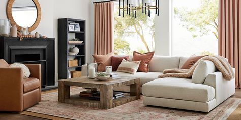 Carmel Palisades Living Room | Pottery Barn Carlisle Sectional Pottery Barn, Coffee Table Pottery Barn, No Closet Solutions, Outdoor Cushion Covers, Classic Living Room, Small Space Solutions, Metal Chandelier, Living Room Shop, Round Coffee Table