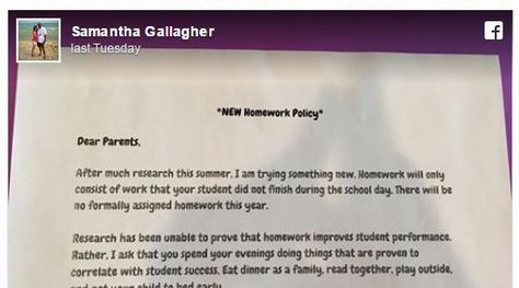 FORT WORTH, Texas — A Texas teacher’s note to parents is going viral, thanks to a student-friendly approach to homework that seems to be going over well with parents, too. Facebook user Samantha Gallagher shared a photo of the note, which her daughter’s teacher gave students, establishing the class homework policy. Personal Statement Grad School, Homework Letter, Alfie Kohn, No Homework Policy, No Homework, Facebook User, Parent Night, Texas Teacher, Notes To Parents