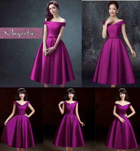 Duchess Satin Dress Bridesmaid, Magenta Dress Formal, Magenta Color Dress, Vestidos Color Fucsia, Magenta Wedding Colors, Magenta Bridesmaid Dresses, Dinner Gown Styles, Magenta Gown, Pink Colour Dress