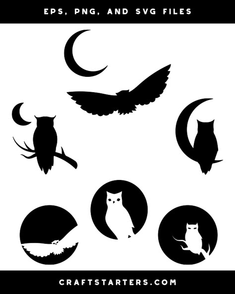 Owl And Moon Silhouette Clip Art Owl Moon Tattoo, Night Owl Tattoo, Owl And Moon, Owl Silhouette, Sea Creatures Art, Owl Clip Art, Owl Moon, Minimal Tattoo Design, Moon Silhouette