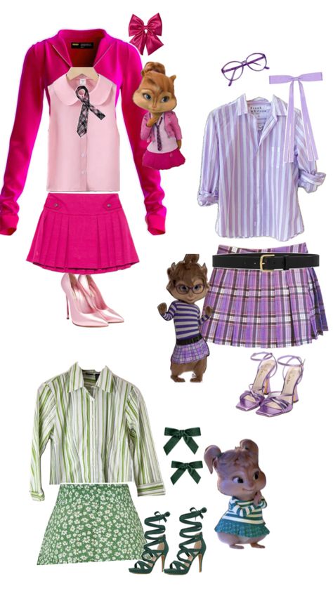 #chipettes #brittany #jeanette #eleanor Chipettes Brittany, Halloween Classroom Decorations, The Chipettes, Classy Halloween Costumes, Hollywood Costume, Halloween Classroom, Fasion Outfits, Alvin And The Chipmunks, Themed Outfits