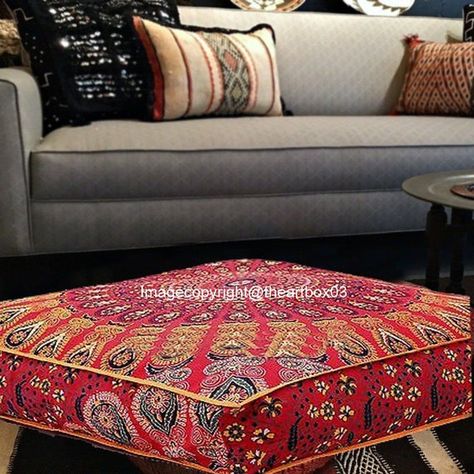 Floor Ottoman, Square Floor Pillows, Large Cushion Covers, Indian Cushions, Large Floor Cushions, Romantic Vibes, Indian Mandala, Ottoman Pouf, Outdoor Cushion Covers