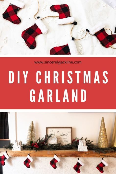 diy garland Christmas mantel | How to make diy garland Christmas mantel | Christmas decor ideas diy on a budget | Christmas decor ideas diy dollar tree Stocking Garland Diy, Mini Stocking Garland, Easy Diy Christmas Garland Ideas, Christmas Banners Ideas Diy, Easy Christmas Garland, Diy Garland Christmas, Budget Christmas Decor, Mantel Christmas Decor, Stocking Garland