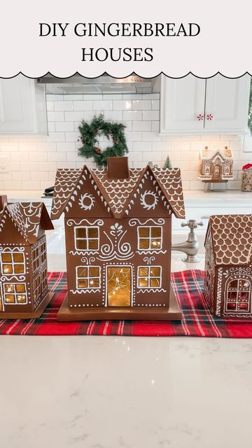 Kelsi || Content Creator on Instagram: "❄️ DIY Gingerbread Houses ❄️⁣ ⁣ I love the pottery barn gingerbread houses so I wanted to try and recreate them using these craft houses I picked up at hobby lobby - they came in a pack of 3 for only $11! I used some spray paint and white fabric paint to turn into these into cute gingerbread houses! ⁣It was so relaxing painting these!! .⁣ .⁣ .⁣ .⁣ #christmas #diychristmas #christmasdiy #christmascraft #christmascrafts #diycrafts #christmastime #gingerbread #gingerbreadhouse #gingerbreadhouses #holidays #holidaycrafts" Diy Gingerbread Houses, Cute Gingerbread Houses, Nutcracker Makeover, Gingerbread Diy Crafts, Diy Nutcracker, Craft Houses, Cardboard Gingerbread House, Ginger Bread House Diy, Diy Gingerbread