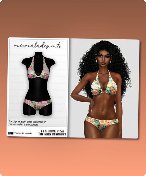 Sims 4 Clothing CC: Floral Print SET- Bikini TOP MC247 By Mermaladesimtr Model Nails, Kids Uniforms, Hair Food, Best Sims, Summer Blouses, Satin Mini Dress, Blush Makeup, Sims 4 Clothing, Body Mods