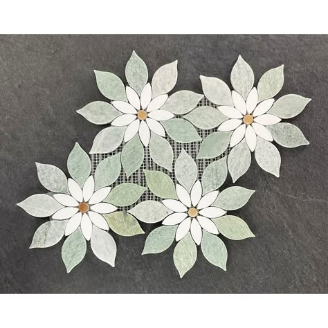 Flower Pattern Waterjet Marble Mosaic Wall Tiles - Case (7 Sheets) - Bed Bath & Beyond - 39902232 Floral Backsplash Tile, Flower Tile Shower, Flower Tile Bathroom, Flower Backsplash, Flower Tile Backsplash, Floral Backsplash, Flower Mosaic Tile, Organic Tile, Unique Kitchen Tile