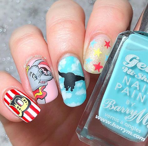 Elephant Nails, Circus Nails, Dumbo Movie, Elephant Stuff, Character Nails, Disney Inspired Nails, Themed Nails, Makeup Help, Animal Print Nails