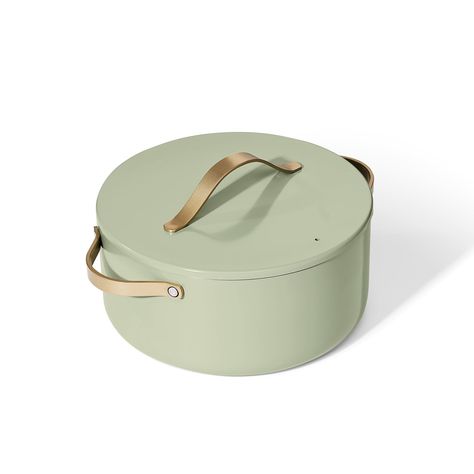 Drew Barrymore Beautiful, Green Kitchen Accessories, Sage Green Kitchen, Stock Pots, Cast Iron Dutch Oven, Handmade Kitchens, Stock Pot, Drew Barrymore, Green Kitchen