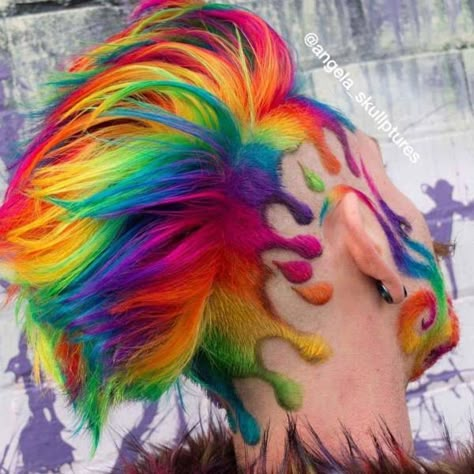 Rainbow Shaved Hair, Rainbow Pixie Hair, Short Rainbow Hair, Shave Designs, Shaved Hair Designs, Rainbow Hair Color, Colourful Hair, Creative Hair, Edgy Short Hair