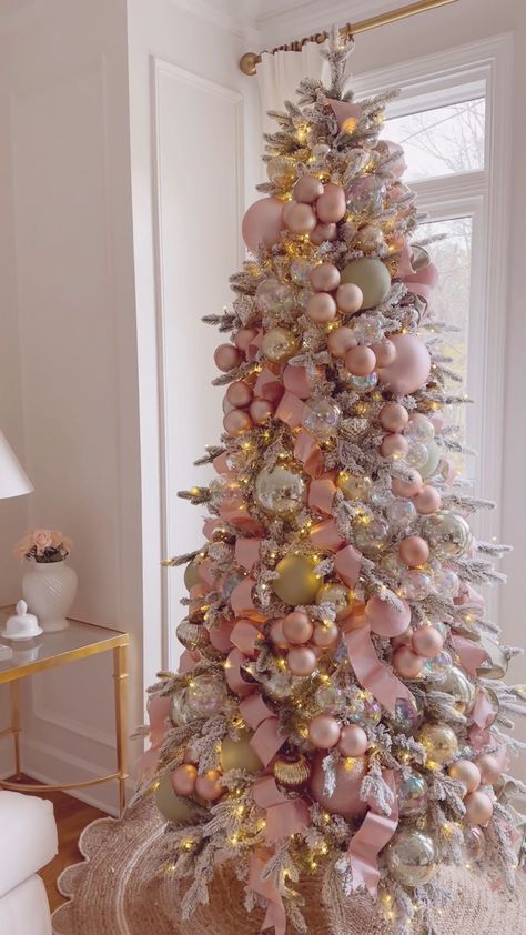 Shop 7.5' Queen Flock® Slim Artificial … and other curated products on LTK, the easiest way to shop everything from your favorite creators. Pink And Yellow Christmas Tree, White Xmas Tree With Pink Decorations, Christmas Pink And Gold, Pink Tinsel Christmas Tree, Pink Christmas Inspiration, Pink Christmas Kitchen Decor, Pink Flocked Christmas Tree, Pink Holiday Decor, Bridgerton Tree