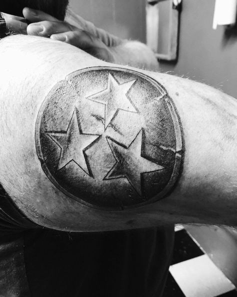 Tennessee tri star tattoo Tri Star Tattoo Tennessee, Tennessee Tristar Tattoo, Tristar Tattoo, Tennessee Tattoo Ideas, Tennessee Tattoo, Predator Tattoo, Tennessee Tristar, Tri Star, Landscape Tattoo