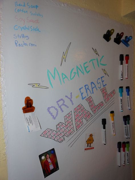 Magnetic -Dry Erase Wall- or Door!  Did you know that Rust-Oleum makes both Magnetic Primer, and Dry Erase Paint! Whiteboard Paint, Dry Erase Paint, Magnetic Paint, Whiteboard Wall, Dry Erase Wall, Dry Erase Calendar, Magnetic White Board, Rust Oleum, School Room