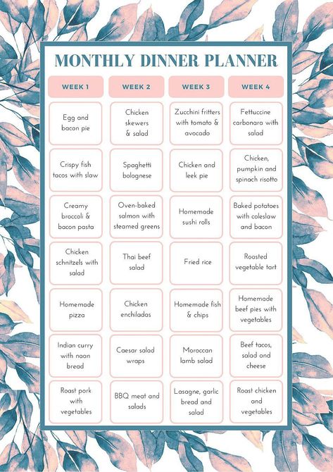 FREE Monthly Meal Planning Template Meal Planning Template Free, Meal Organization, Dinner Planner, Monthly Menu, Printable Meal Planner, Monthly Meal Planner, Meal Planning Menus, Monthly Meal Planning, Meal Planners