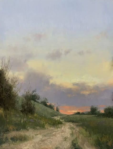 Peaceful Landscape Painting, Calm Paintings, Candle Paintings, Landscape For Painting, Nostalgic Landscape, Painting Reference Photos, Field Oil Painting, Cross Painting, Wall Landscape