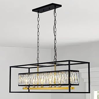 Vezzio Crystal Chandeliers for Dining Room, Rectangle 6-Light Modern Farmhouse Chandelier, Black Rectangular Chandelier Contemporary Light Fixture for Kitchen Island（UL Listed） Rectangle Chandelier Dining Room, Rectangular Pendant Light, Chandelier Contemporary, Dining Room Black, Black Crystal Chandelier, Modern Farmhouse Chandelier, Chandeliers For Dining Room, Contemporary Light, Rectangular Chandelier