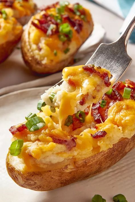 Twice Baked Potatoes Recipe Twice Baked Potatoes Recipe, Perfect Potatoes, Twice Baked Potato, Fast Food Restaurants, In Disbelief, Baked Potato Recipes, Olympic Village, Potato Sides, Twice Baked