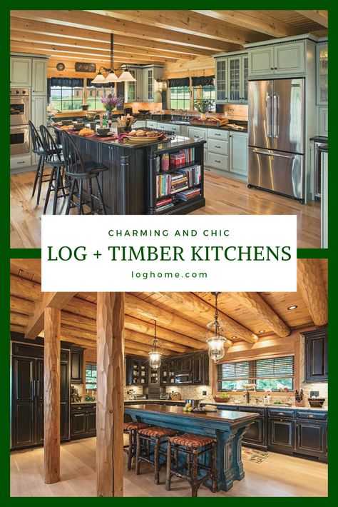 Log Home Kitchens Ideas, Timber Frame Homes Interior Kitchens, Log Cabin Homes Interior Kitchen, Log Cabin Kitchens Cabinets, Lodge Style Kitchen, Log Home Kitchen Ideas, Cabin Kitchen Ideas, Log Cabin Kitchen Ideas, Small Cabin Kitchens