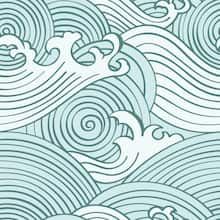 Asian Waves, Roommate Decor, Dorm Furniture, Muted Color Palette, Blue Vinyl, Peel Stick Wallpaper, Usa Print, White Wallpaper, Seafoam Green