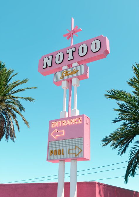 MOTEL CALIFORNIA//CALIFORNIA DREAMIN' :: Behance Retro Diner Decor, H2o Aesthetic, Barbie Phone, California Sign, Diner Decor, Blue Building, Barbie Core, Beauty Pop, Retro Sign