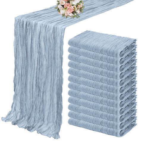 PRICES MAY VARY. Cloth 🎁【Package Include】: You will get 12 pieces 13ft length dusty blue cheesecloth table runner,Product size: 35 inches wide and 157 inches long, suitable for round or square tables that can accommodate 10-12 people. Perfect for romantic and elegant party events. 🎁【Premium Material】: The elegant dusty blue table runner is made of high-quality polyester, featuring good durability and flexibility,the edge of the table runner is locked with delicate stitching, not easy to fall o Boho Wedding Table Runner, Table Runner For Wedding, Gauze Table Runner, Cheesecloth Table Runner, Blue Table Runner, Long Table Runner, Romantic Table, Draping Fabric, Fabric Table Runner