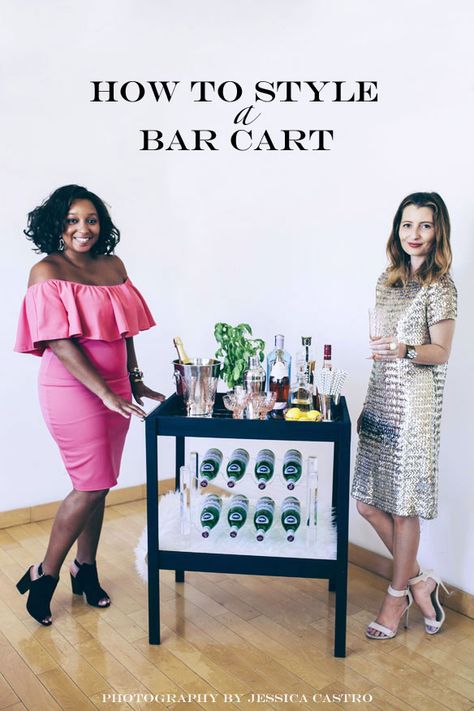 A Genius DIY Bar Cart + How To Style It - Kelly Golightly Style A Bar Cart, Jessica Castro, Gold Bar Cart Target, Gold Bar Cart Styling, Diy Bar Cart, Home Bar Areas, Gold Bar Cart, Bar Refrigerator, Outside Bars