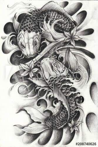 Koi Fish Drawing Tattoo, Pez Koi Tattoo, Hand Pencil Drawing, Koi Dragon Tattoo, Stammestattoo Designs, Karp Koi, Japanese Koi Fish Tattoo, Koi Tattoo Sleeve, Koi Tattoo Design