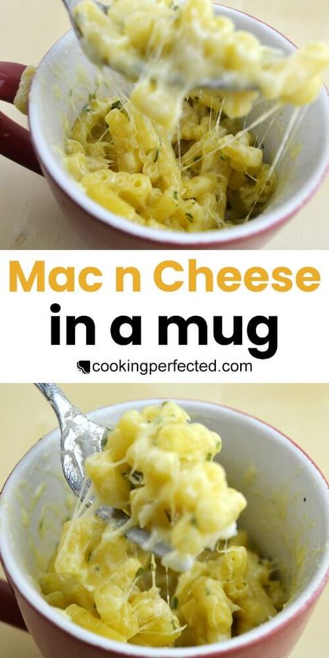 Mac and Cheese in a Mug - Cooking Perfected Max And Cheese, Microwave Mug Recipes, Mug Recipe, Meal For One, Easy Mac And Cheese, Indian Rice Recipes, Single Serving Recipes, Mug Recipes, Microwave Cooking