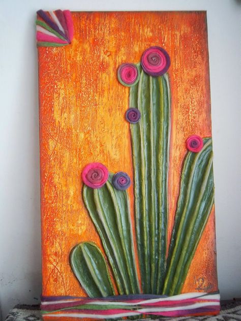 Cactus Paintings, Cactus Ceramic, Cactus Diy, Cactus Painting, Jar Art, Mixed Media Crafts, Desert Painting, Cactus Art, Southwest Art