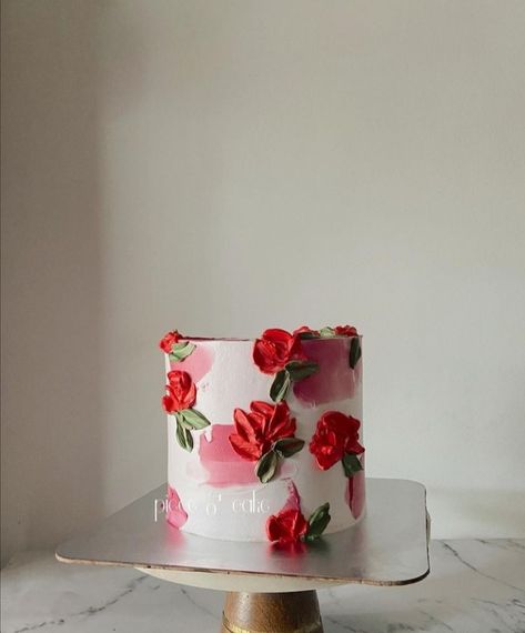 Aniversary Cakes Designs, Palette Knife Flowers, Buttercream Cake Decorating, Green Cake, Icing Frosting, 18th Birthday Cake, Bento Cake, Simple Birthday Cake, Cake Decorating Designs