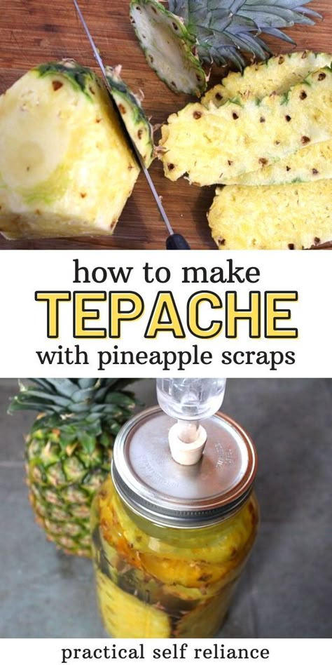 How to Make Tepache with Pineapple Scraps - Looking for recipes using food scraps? Tepache, a fermented drink made from pineapple scraps is the one for you! Learn how to make tepache from Mexico with this easy fermented drink recipe. tepache de piña | tepache recipe | tepache receta Pineapple Scraps, Leftover Pineapple, Tepache Recipe, Fermented Drinks, Pineapple Drink, Food Preserving, Pineapple Drinks, Homegrown Food, Gut Health Recipes