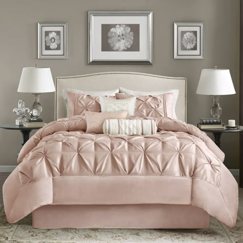 Madison Park Vivian Blush Pieced Pleated 7 Pieces Comforter Set (Queen - Blush), Pink (Polyester, Solid Color) Grey Comforter Sets, Grey Comforter, Adult Bedding, Pink Comforter, Home Essence, Dekorasi Kamar Tidur, King Comforter Sets, Queen Comforter Sets, Bedding Stores