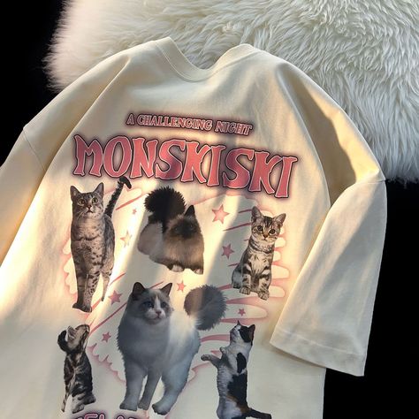 Smarter Shopping, Better Living! Aliexpress.com White And Black Cat, Mom T Shirts, Mom Wardrobe, Harajuku Women, Cat Themed Gifts, Knitted Cat, Cat Hoodie, Cartoon Outfits, Chic Top