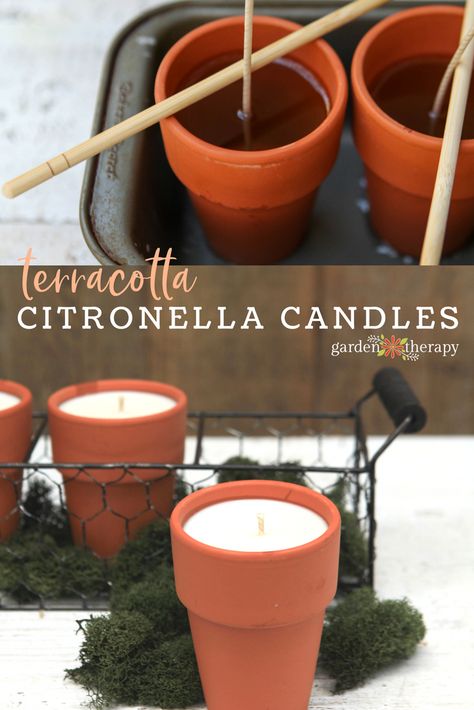 Bug Off, Naturally: Terracotta Pot Citronella Candles - Garden Therapy® Candle Diy Projects, Pretty Candles, Bug Off, Garden Therapy, Soya Mumu, Candle Projects, Diy Candles Scented, Candles Diy, Pretty Candle