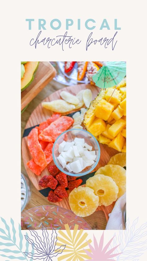 In my guide I will give tropical-themed food suggestions along with decor and hosting ideas. While there are many well-known foods and symbols associated with all those tropical vibes, I promise you’ll find some new and unexpected surprises in this blog post. #charcuterieboard #tropical #tropicaltheme #luau #hawaiian Charcuterie Board Themes Summer, Tropical Charcuterie Board Ideas, Caribbean Charcuterie Board, Tropical Appetizers Finger Foods, Tropical Dinner Ideas, Tropical Party Snacks, Hawaiian Themed Charcuterie Board, Hawaiian Charcuterie Board Ideas, Tropical Charcuterie Board