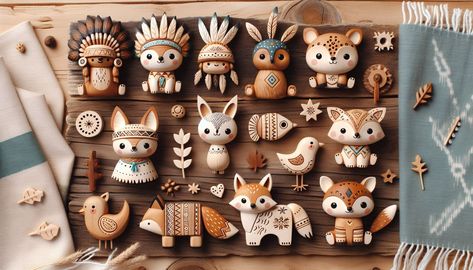 cute woodland native american style woodland animals carved - Image Creator da Microsoft Designer Bunny Icon, Woodland Ornaments, Room Box Miniatures, Polymer Clay Embroidery, Christmas Sewing Projects, Soft Clay, Native American Style, Cute Animal Drawings Kawaii, Cute Clay