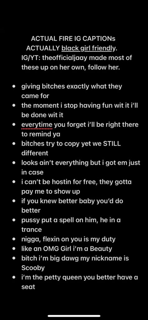 Baddie Prom Captions For Instagram, Insta Captions For Haters, All Black Outfit Instagram Caption, All Black Instagram Captions, Jt Instagram Captions, Hood Ig Captions, Captions For Black Women, Loc Captions For Instagram, Fye Captions Instagram