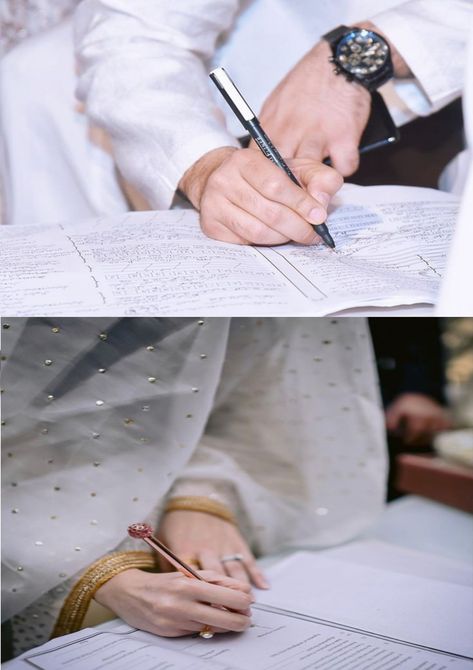 Nikkah Signing Pics, Nikah Couple Poses, Nikkah Pictures Photo Ideas, Nikah Signature Photography, Nikah Poses For Couple, Nikkah Signature Pics, Nikah Photoshoot Ideas, Nikah Ceremony Muslim, Nikah Story